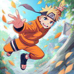A dynamic and artistic interpretation of Naruto Uzumaki, depicted in an imaginative and whimsical environment