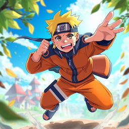 A dynamic and artistic interpretation of Naruto Uzumaki, depicted in an imaginative and whimsical environment