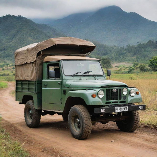 An off-road vehicle from Myanmar, showcasing a rugged, utilitarian design built for the country's diverse landscape