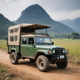 An off-road vehicle from Myanmar, showcasing a rugged, utilitarian design built for the country's diverse landscape