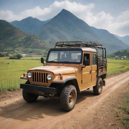 An off-road vehicle from Myanmar, showcasing a rugged, utilitarian design built for the country's diverse landscape