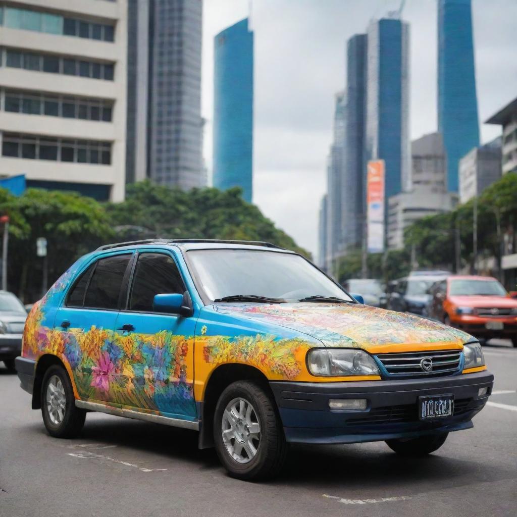 A modern Filipino car, reflecting the vibrant culture and tropical theme