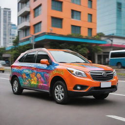 A modern Filipino car, reflecting the vibrant culture and tropical theme