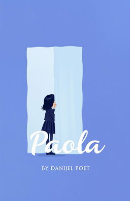 A book cover design titled "Paola" by Danijel Poet, showcasing the central theme of a shy girl standing behind a wall, symbolizing an emotional barrier