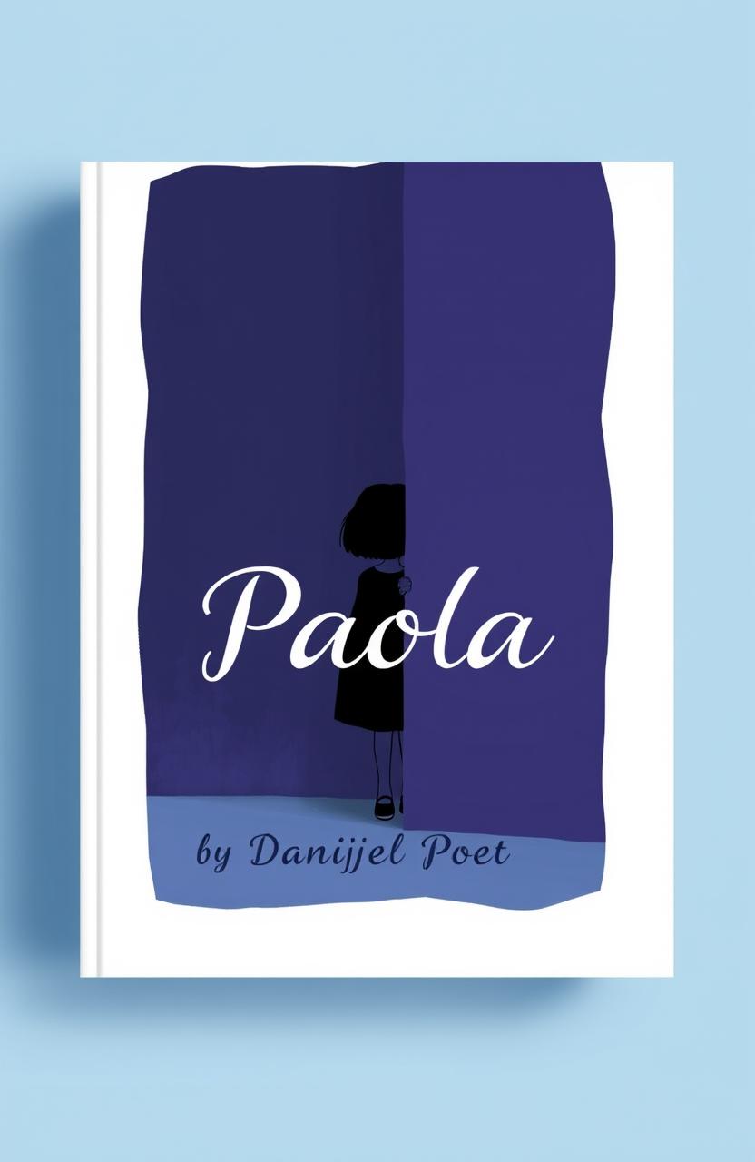 A book cover design titled "Paola" by Danijel Poet, showcasing the central theme of a shy girl standing behind a wall, symbolizing an emotional barrier