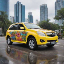 A modern Filipino car, reflecting the vibrant culture and tropical theme