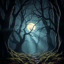 A mesmerizing gothic forest illuminated by the bright glow of a full moon
