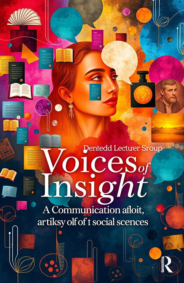 A captivating book cover design symbolizing exploration and discovery, focused on the theme of communication dynamics within the Faculty of Arts and Social Sciences