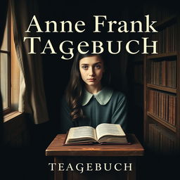 A book cover design featuring a Jewish teenage girl, around 15 years old, with long dark hair and deep expressive eyes, sitting alone in a secret room during World War II