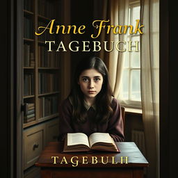A book cover design featuring a Jewish teenage girl, around 15 years old, with long dark hair and deep expressive eyes, sitting alone in a secret room during World War II