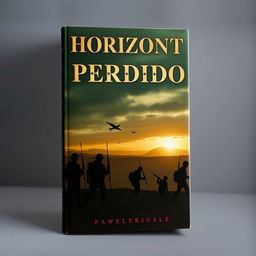 A captivating book cover for a novel titled 'Horizonte Perdido' that explores the themes of the Portuguese Colonial War
