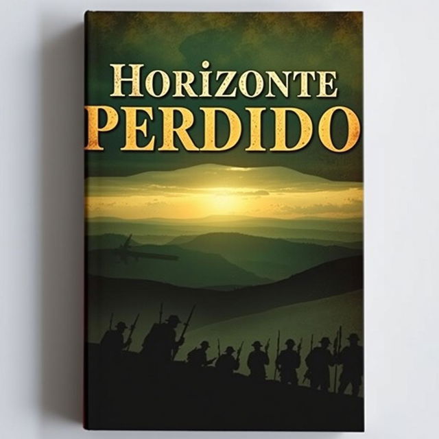 A captivating book cover for a novel titled 'Horizonte Perdido' that explores the themes of the Portuguese Colonial War