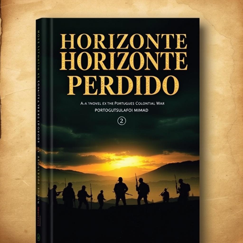 A captivating book cover for a novel titled 'Horizonte Perdido' that explores the themes of the Portuguese Colonial War