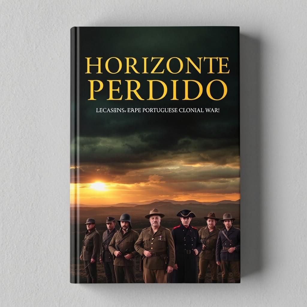 An intriguing book cover for 'Horizonte Perdido', focused on the Portuguese Colonial War