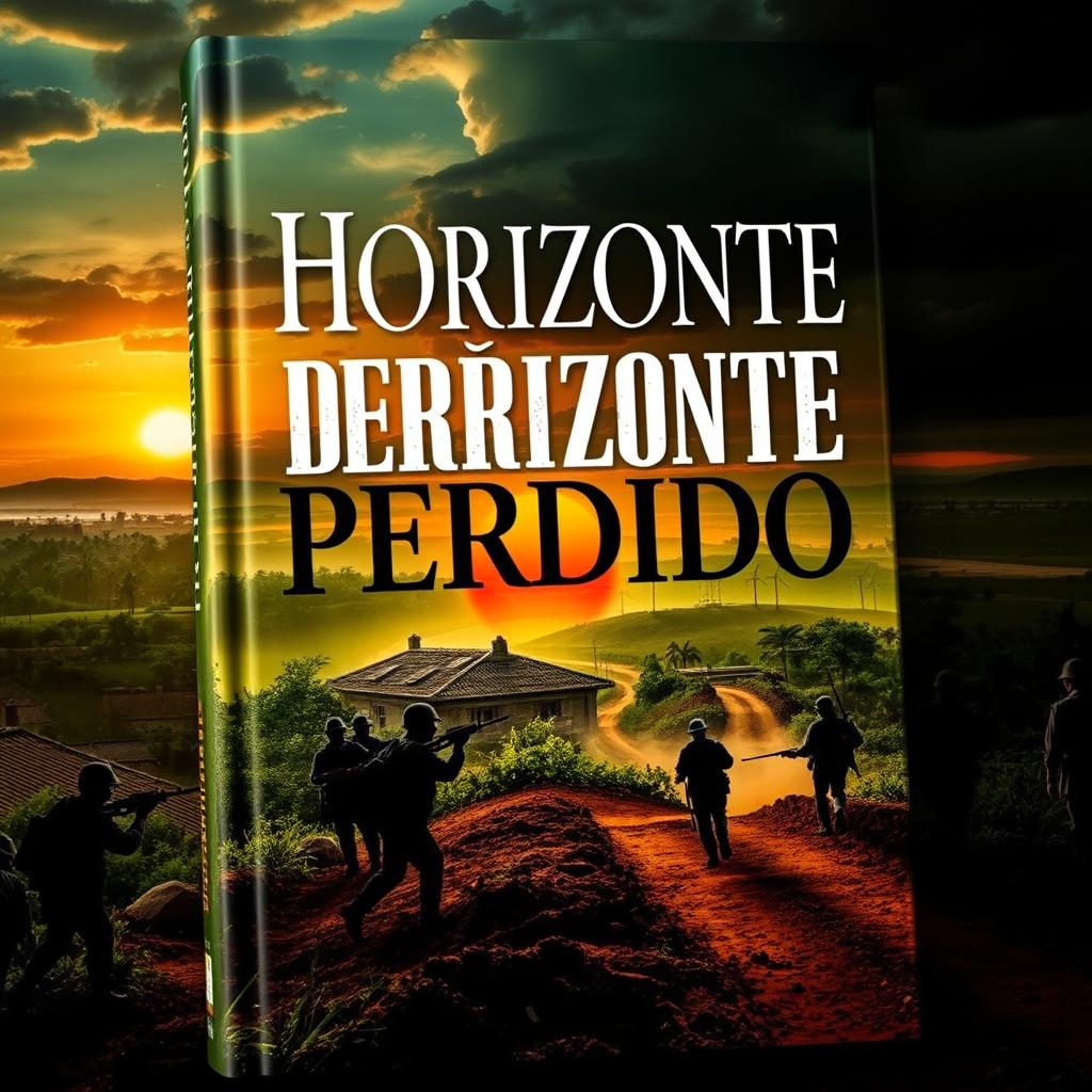 The cover of a book titled "Horizonte Perdido", depicting the themes of the Portuguese colonial war