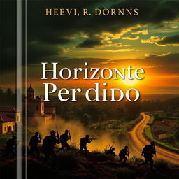 The cover of a book titled "Horizonte Perdido", depicting the themes of the Portuguese colonial war