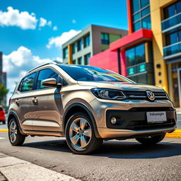 A sleek and modern Volkswagen Gol, showcasing its stylish design and dynamic features in a vibrant city setting