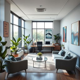 A modern office interior with sleek furniture and contemporary design elements