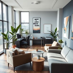 A modern office interior with sleek furniture and contemporary design elements
