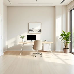 A minimalist office interior characterized by clean lines and a clutter-free environment