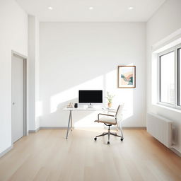 A minimalist office interior characterized by clean lines and a clutter-free environment