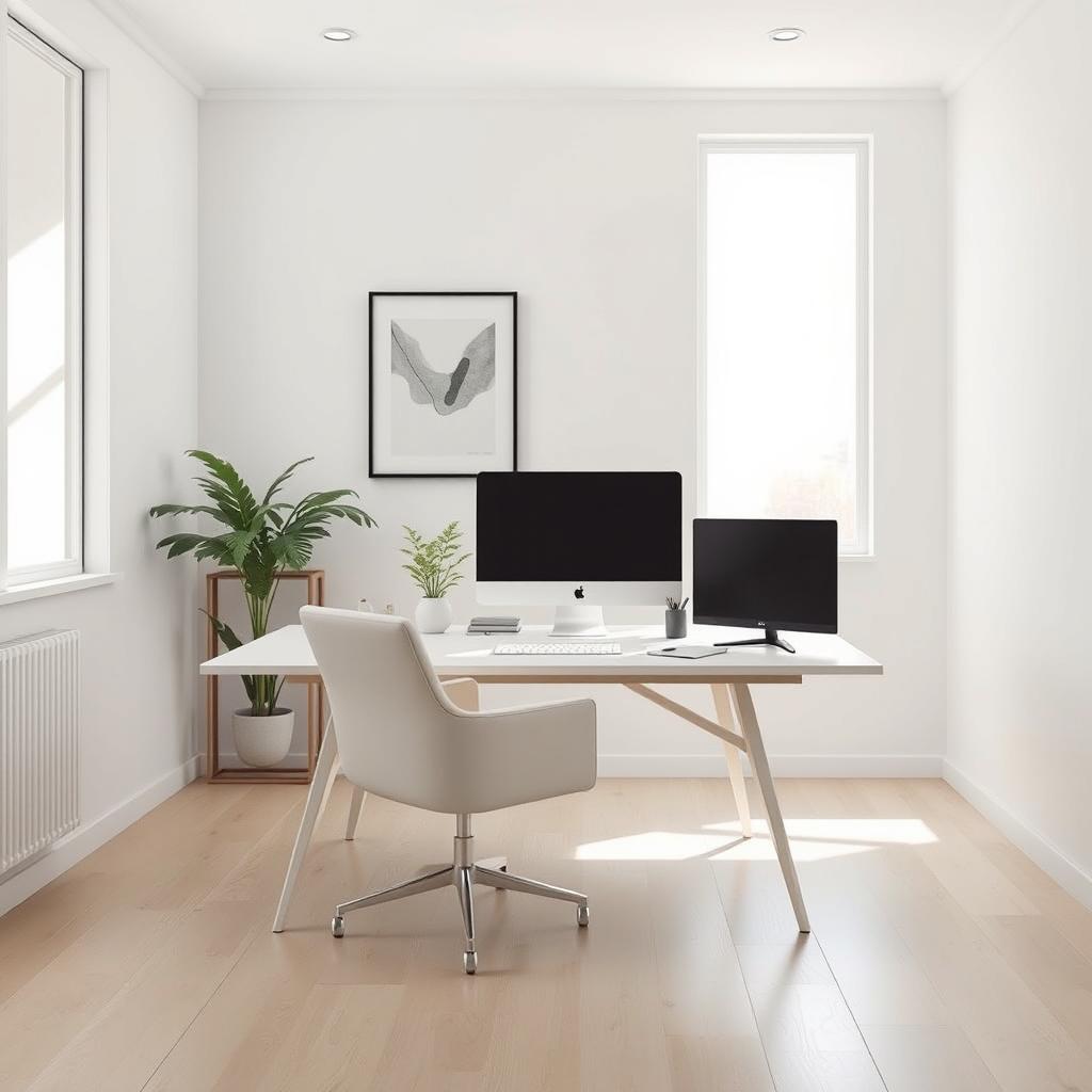 A minimalist office interior characterized by clean lines and a clutter-free environment