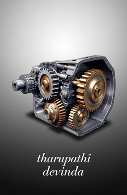 A detailed illustration of a gear box, showcasing various components such as gears, shafts, and housing