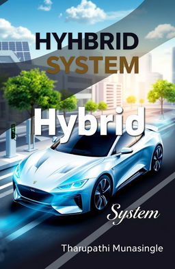 A visually striking book cover design for a book titled 'Hybrid System' focused on automobile technology