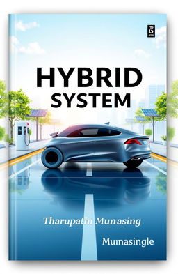 A visually striking book cover design for a book titled 'Hybrid System' focused on automobile technology