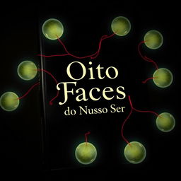 A dark book cover featuring eight glowing orbs of light spread across the design, all interconnected by a vivid red thread