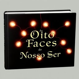 A dark book cover featuring eight glowing orbs of light spread across the design, all interconnected by a vivid red thread