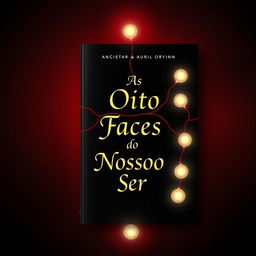 A dark book cover featuring eight glowing orbs of light spread across the design, all interconnected by a vivid red thread