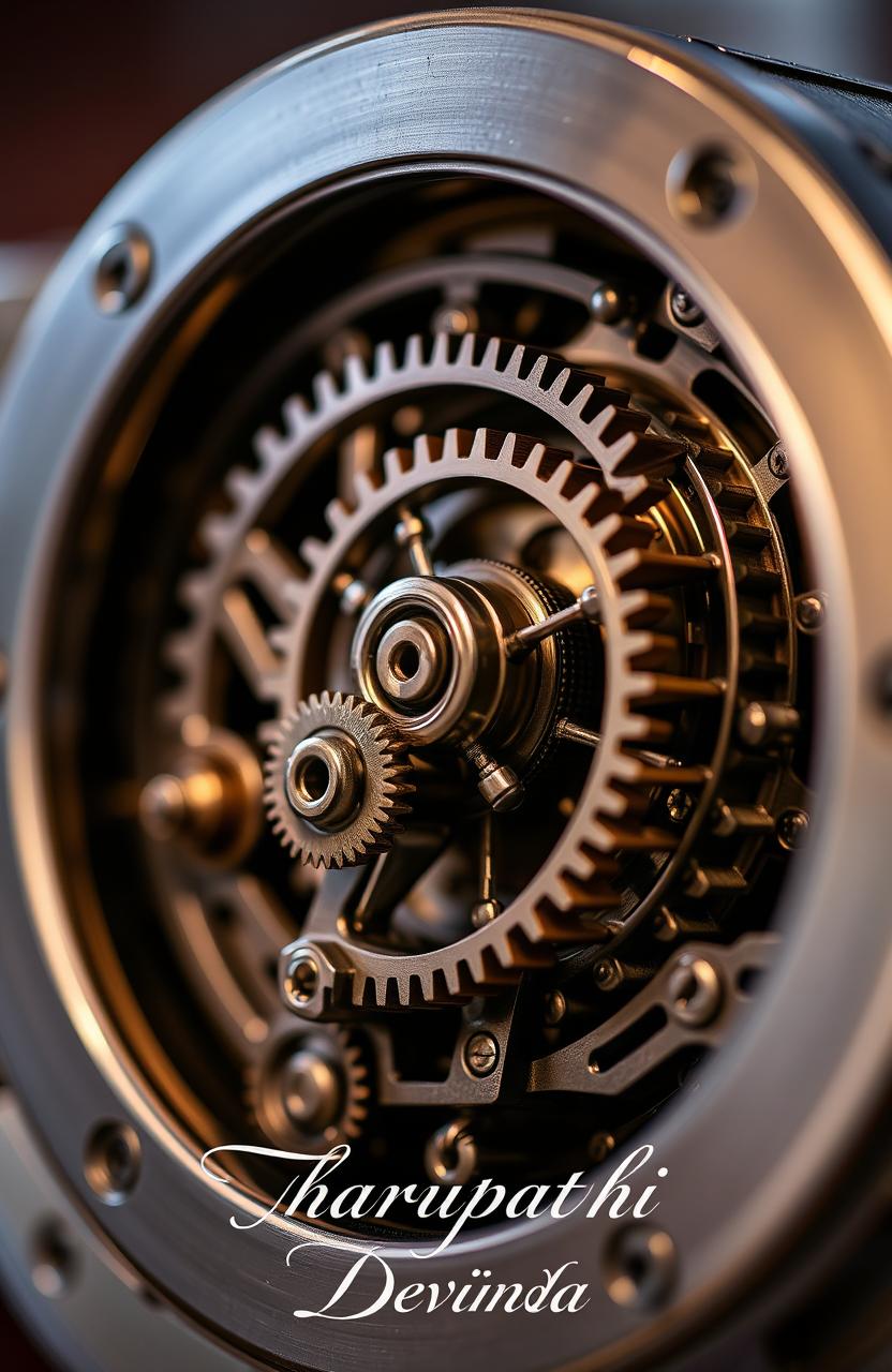 A close-up view of an intricate gear box, showcasing its inner workings such as gears, cogs, and mechanisms