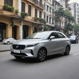 A sleek Vietnamese car, exhibiting a blend of modern design and traditional aesthetics, boasting cutting-edge tech features