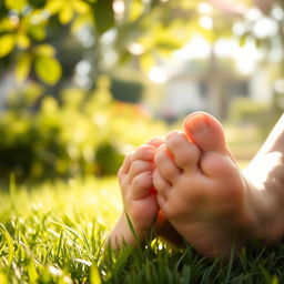 A close-up shot of a pair of beautiful, bare feet of a young woman, showcasing her perfectly pedicured toes and smooth skin