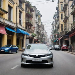 A sleek Vietnamese car, exhibiting a blend of modern design and traditional aesthetics, boasting cutting-edge tech features