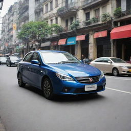 A sleek Vietnamese car, exhibiting a blend of modern design and traditional aesthetics, boasting cutting-edge tech features