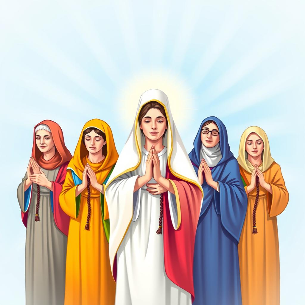 A vibrant and inspiring depiction of the Legion of Mary, showcasing a group of devoted members engaged in prayer and community service