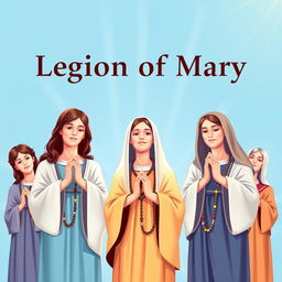 A vibrant and inspiring depiction of the Legion of Mary, showcasing a group of devoted members engaged in prayer and community service