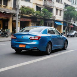 A sleek Vietnamese car, exhibiting a blend of modern design and traditional aesthetics, boasting cutting-edge tech features