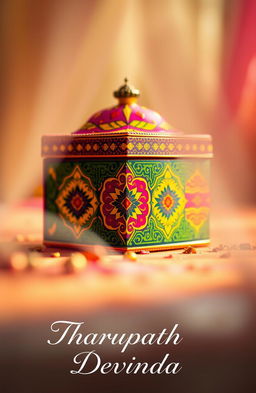 A visually striking image featuring a vibrant, colorful Gera box, intricately designed with traditional patterns and textures
