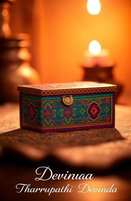 A visually striking image featuring a vibrant, colorful Gera box, intricately designed with traditional patterns and textures