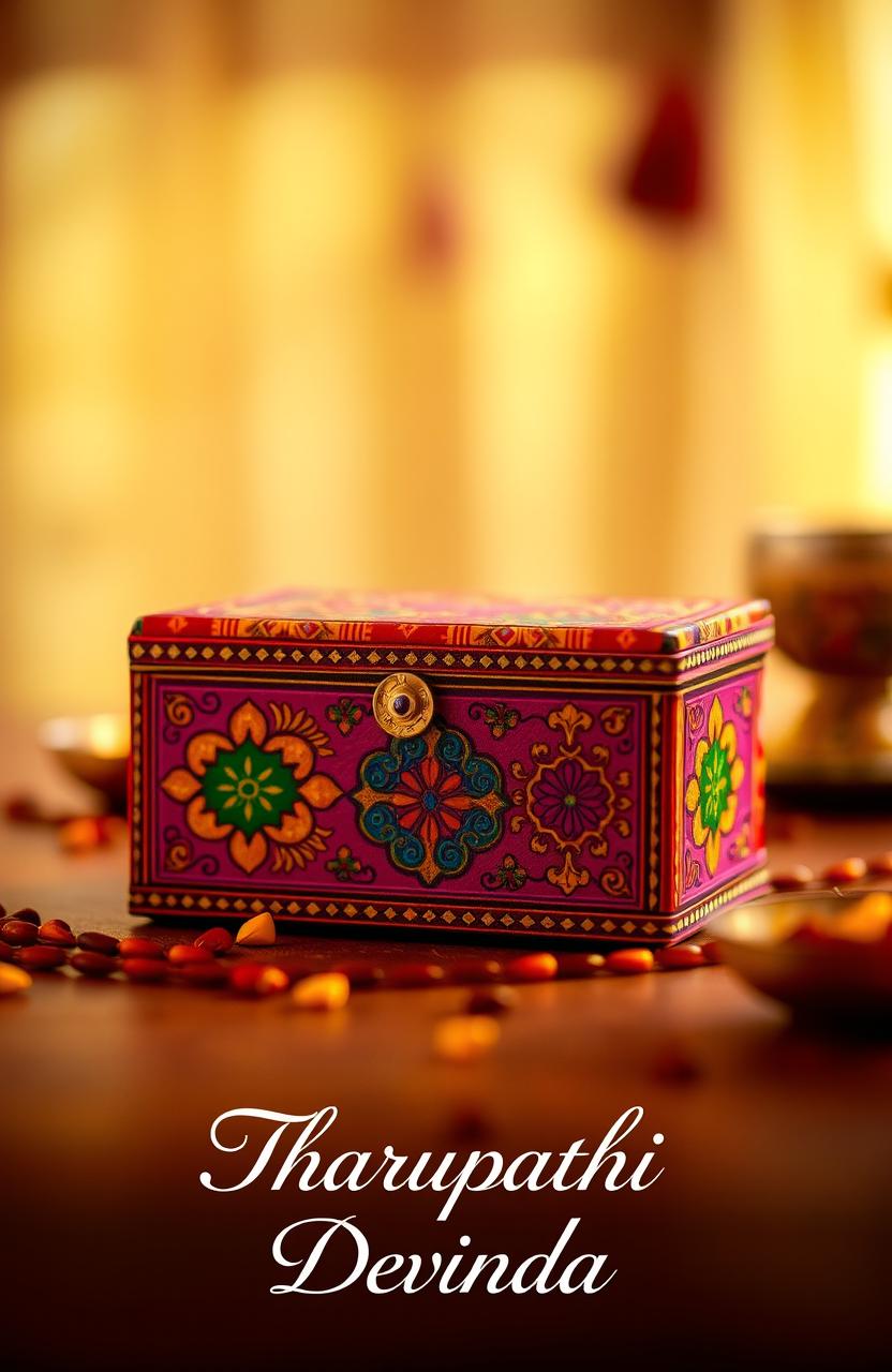 A visually striking image featuring a vibrant, colorful Gera box, intricately designed with traditional patterns and textures