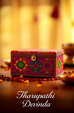 A visually striking image featuring a vibrant, colorful Gera box, intricately designed with traditional patterns and textures