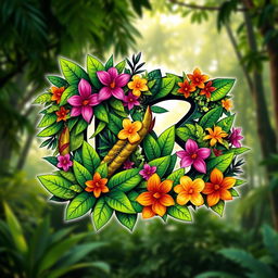 A vibrant logo design incorporating the numbers 12 and 3, styled with a jungle theme