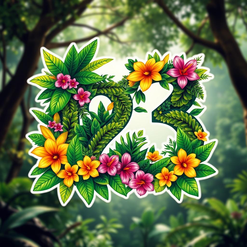 A vibrant logo design incorporating the numbers 12 and 3, styled with a jungle theme