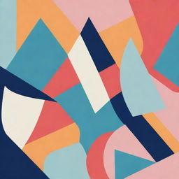 A composition of abstract shapes with a 7:4 aspect ratio, using a vibrant color palette