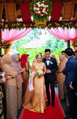 A vibrant wedding scene showcasing an endogamic marriage in Pamekasan, Indonesia