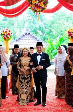 A vibrant wedding scene showcasing an endogamic marriage in Pamekasan, Indonesia
