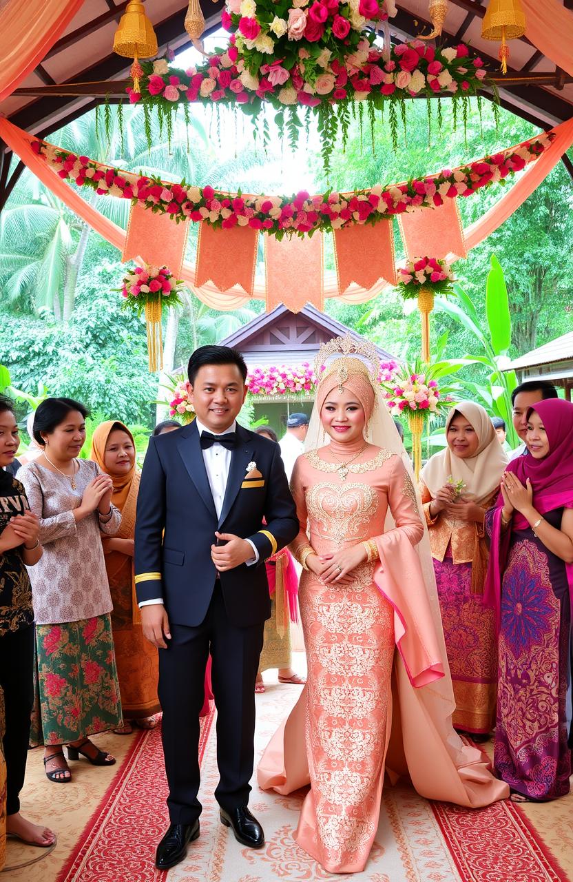 A vibrant wedding scene showcasing an endogamic marriage in Pamekasan, Indonesia